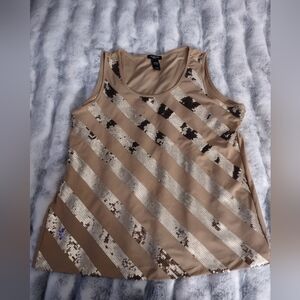 Notations (Women)/Tan Colored Tank Top w Striped Gold Sequins/Size 2XLg